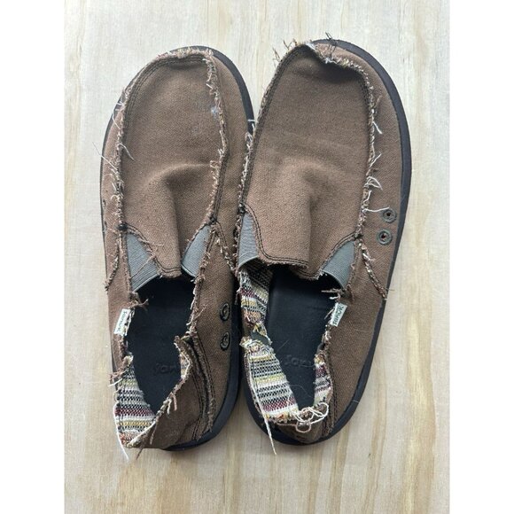 Men’s Sanuk Size 11 Brown Slip On Comfort Distressed Comfort Foam Good Condition - Picture 1 of 6